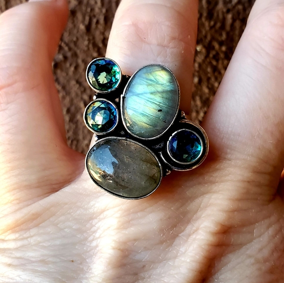 New Labradorite & Bi-Color Tourmaline Silver Ring. - Picture 8 of 16
